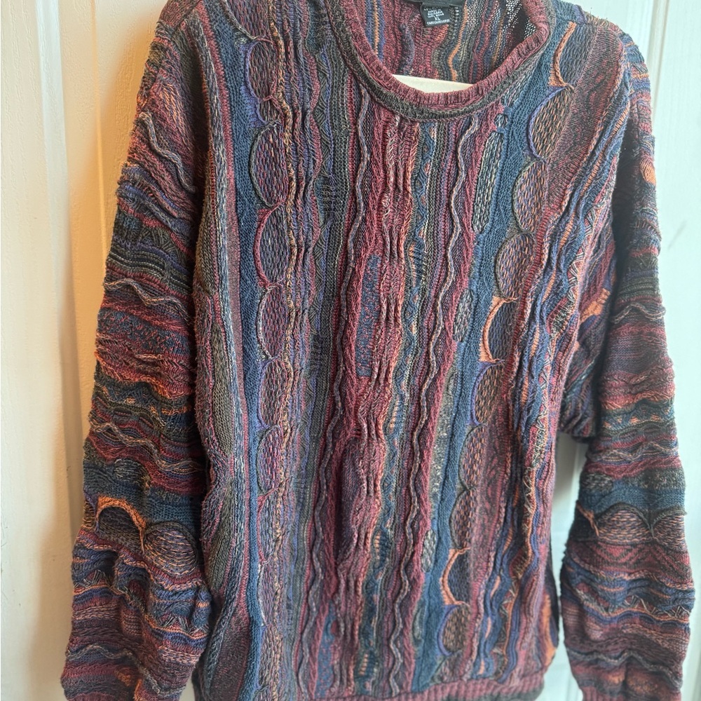 XL Vintage Retro Multicolor 3D Textured Knitted Men's Sweater Via Europa